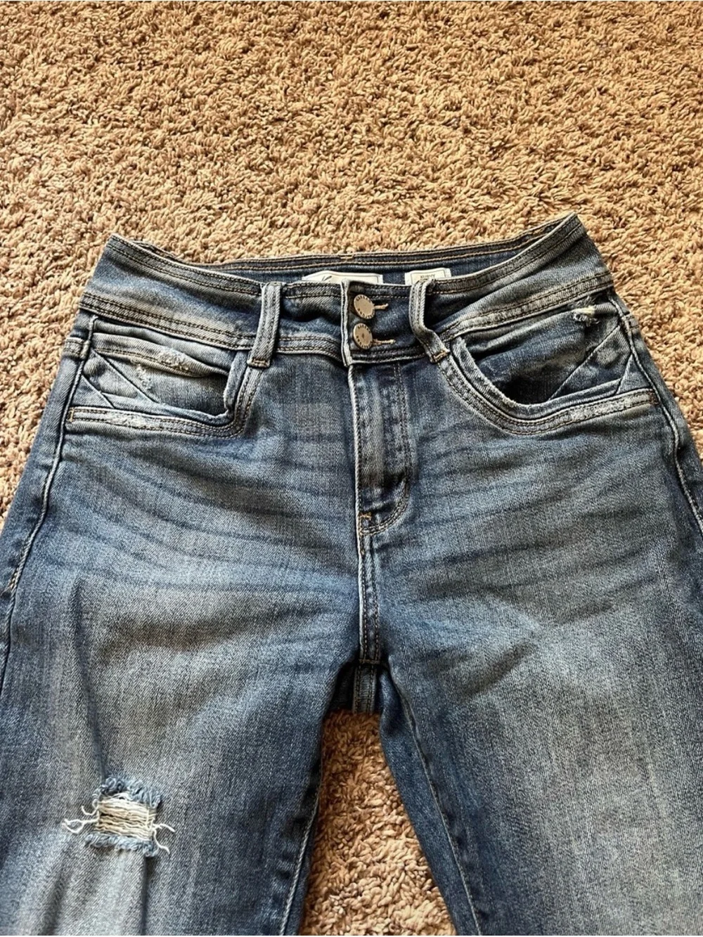 Women's KanCan Dark Wash Distressed Denim Jeans Bootcut Flare Mid Rise Kurvy 26
